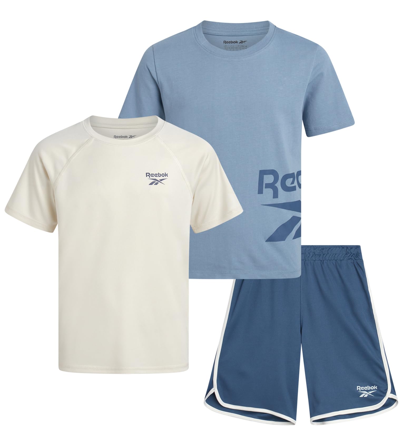 Reebok Boys Athletic Shorts Set - 3 Piece Summer Clothes Outfit with Graphic Tees and Boys Running Shorts for Active Kids